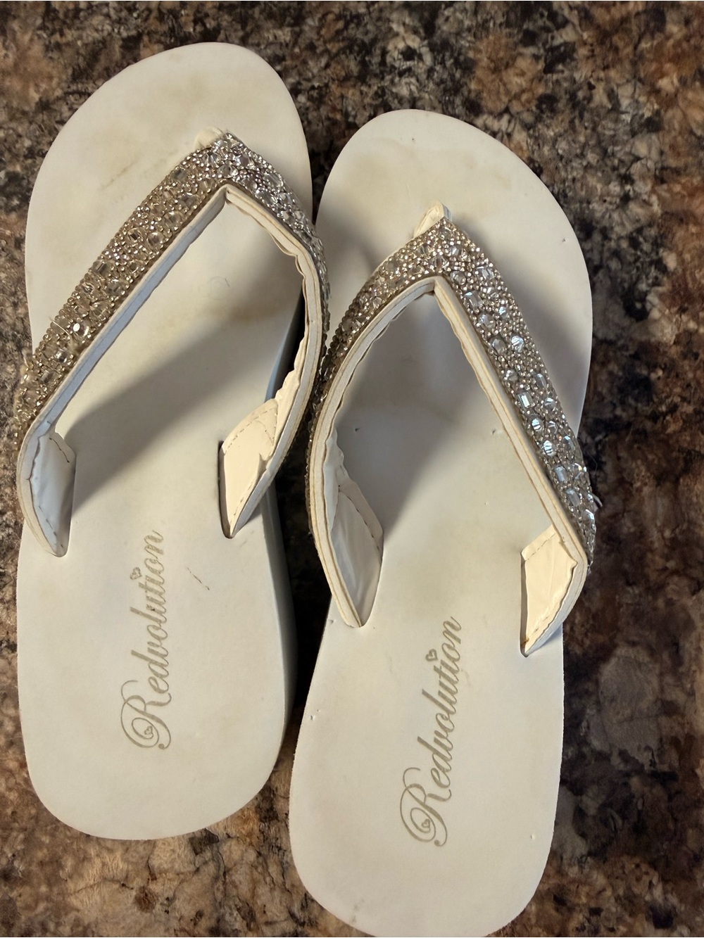 Revolution White Jeweled Strap Sandals